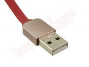 Red data cable rolled out with lightning and micro USB